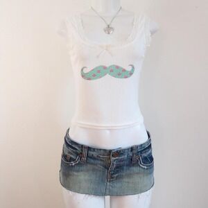 y2k baby tee floral mustache cami lace trim coquette top